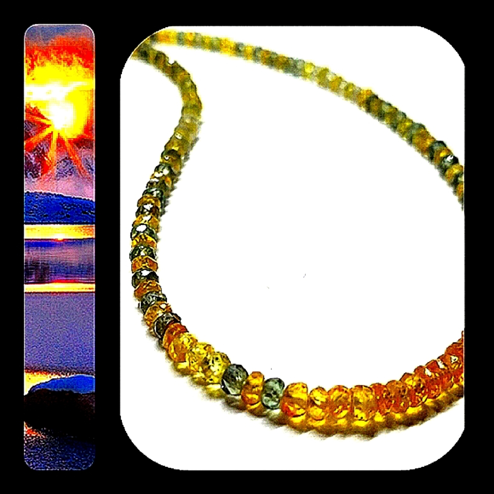 Yellow & Grey Rare Faceted Sapphire Bead Sterling Silver Necklace